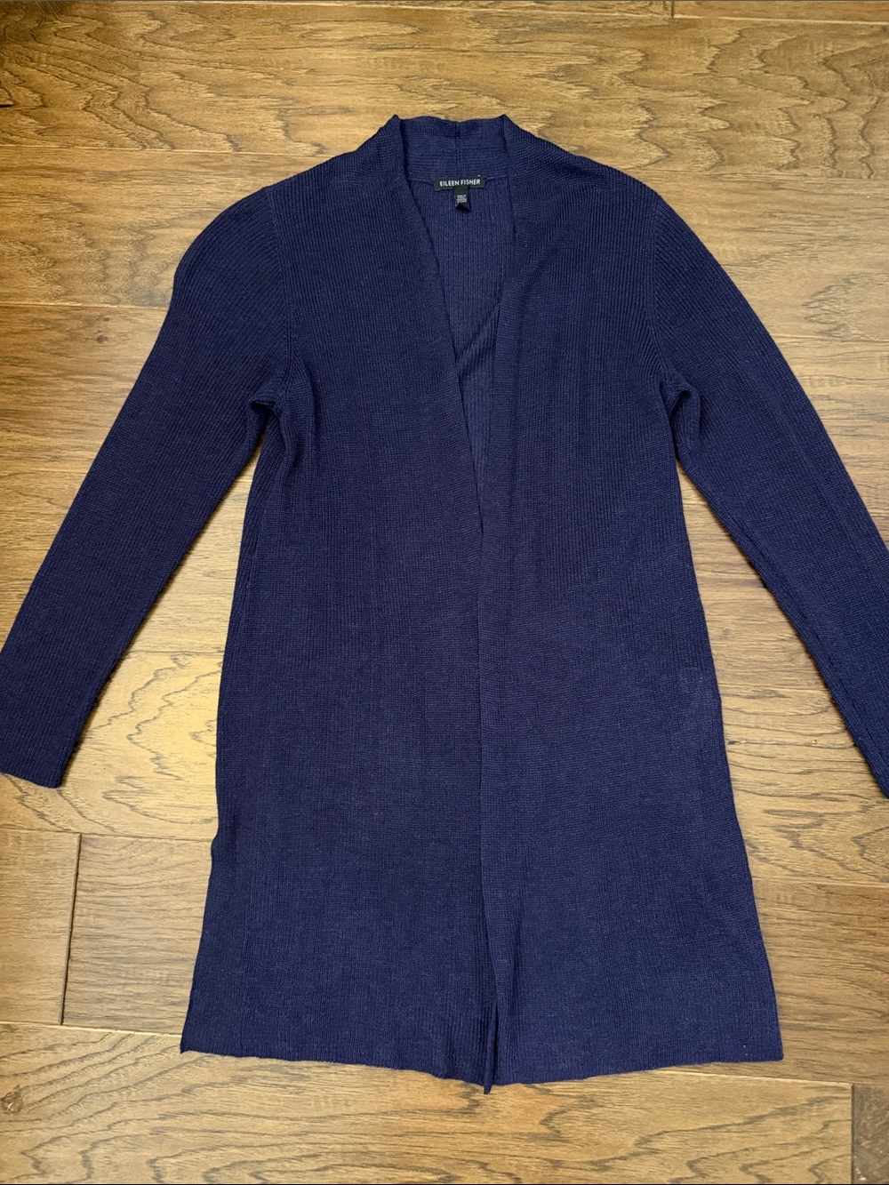 Eileen Fisher Sleek Tencel Merino Open Front Cardigan Blue S/P